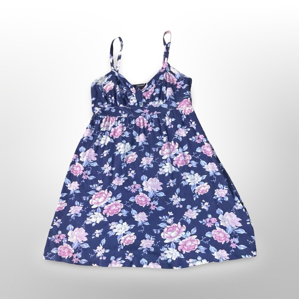Forever 21 Navy‎ Blue Floral Print Cami Dress baby doll top sz m Y2K cottagecore